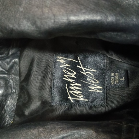 Tannery West Black Motorcycle Biker Zip 100% Soft Leather Bomber Jacket  Large - Picture 3 of 5